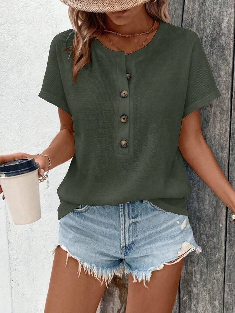 Marylou - Top Casual de Cuello Redondo y Manga Corta