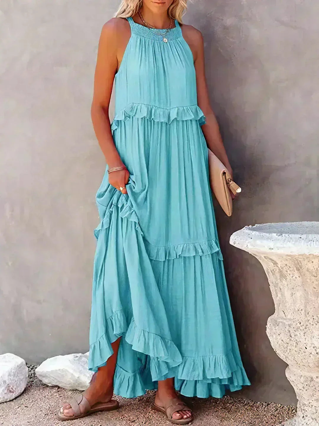 Landry - Vestido sin mangas con volantes chic