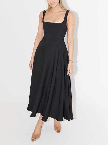 Elara | Vestido Midi de Cuello Cuadrado Elegante