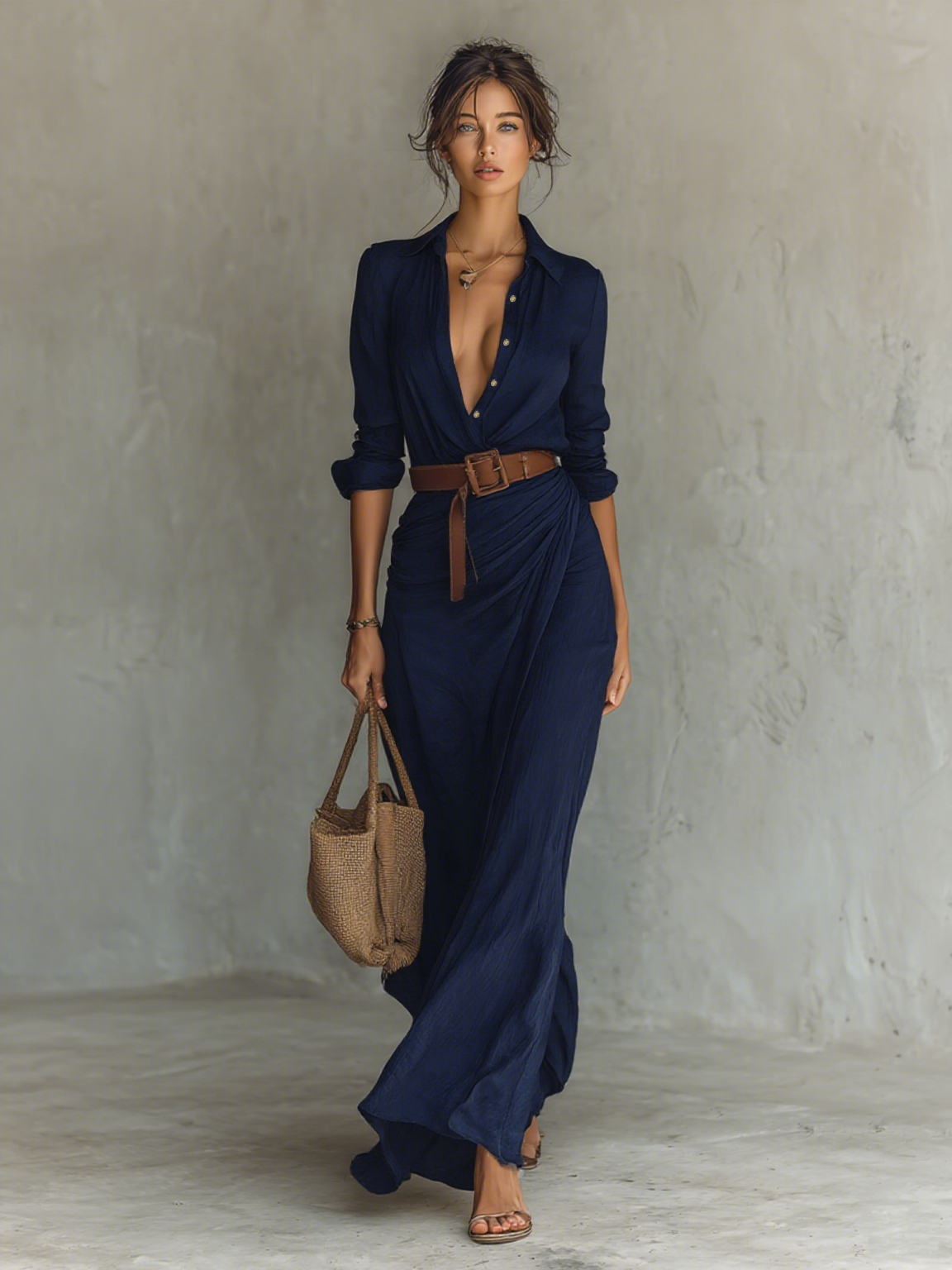 DANIELLE – VESTIDO CAMISERO MAXI ELEGANTE CON CINTURÓN