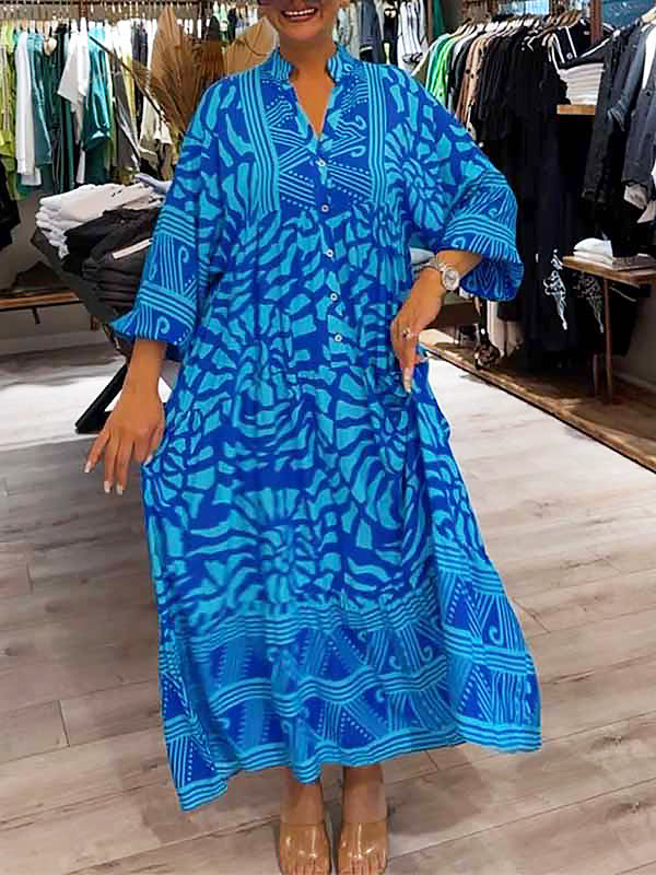 Elka™ - Vestido Suelto Impreso con Escote en V para Mujeres