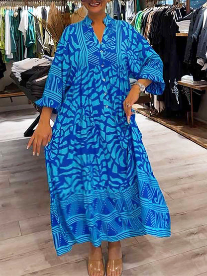 Elka™ - Vestido Suelto Impreso con Escote en V para Mujeres