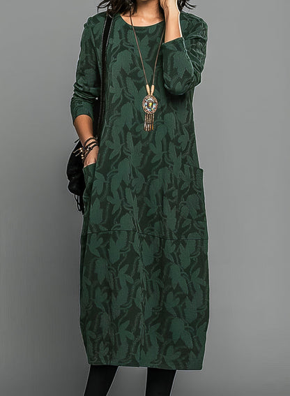 LUCILLE – VESTIDO MIDI RELAJADO CON PATRÓN DE HOJAS