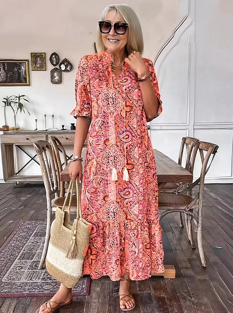 Mevelyn - Vestido Bohemio de Paisley con Borlas