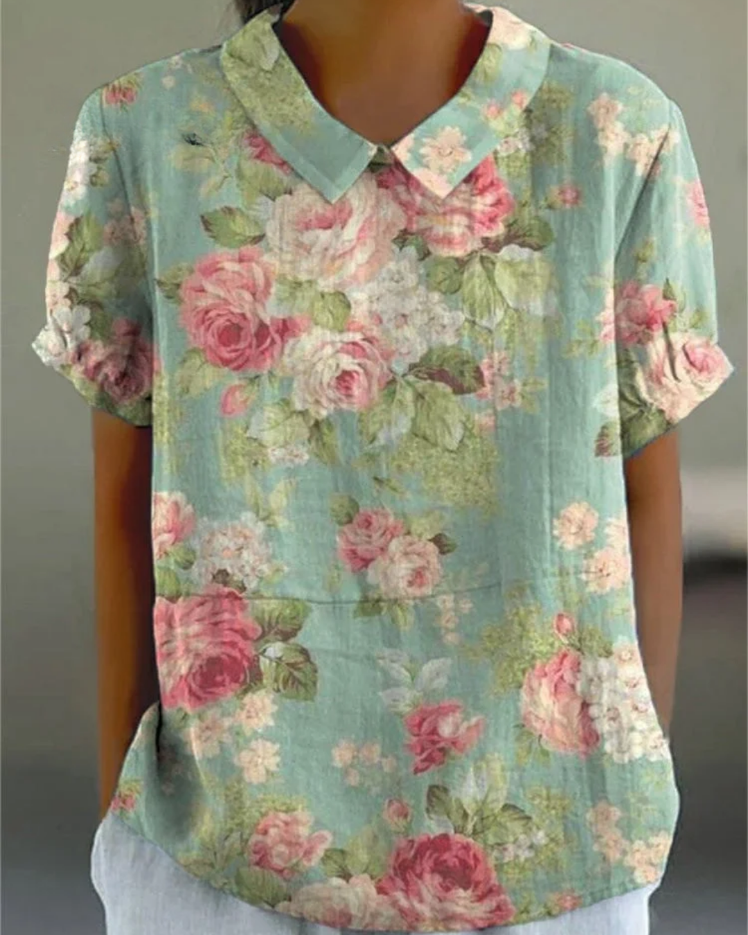 Beatrix - Camisa de Algodón-Lino con Flores Retro