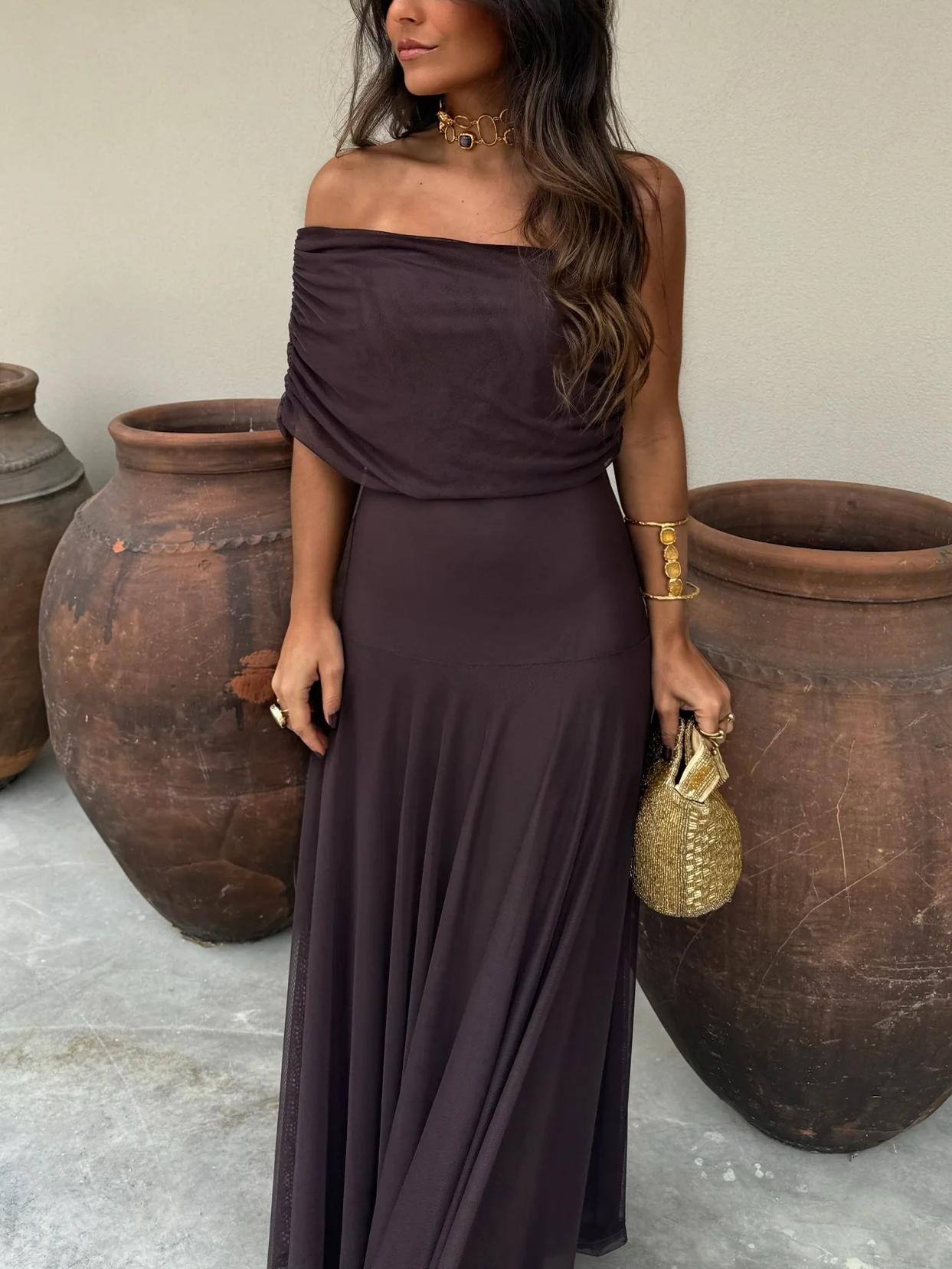 JAYLA - VESTIDO ASIMÉTRICO DE MALLA CON UN HOMBRO