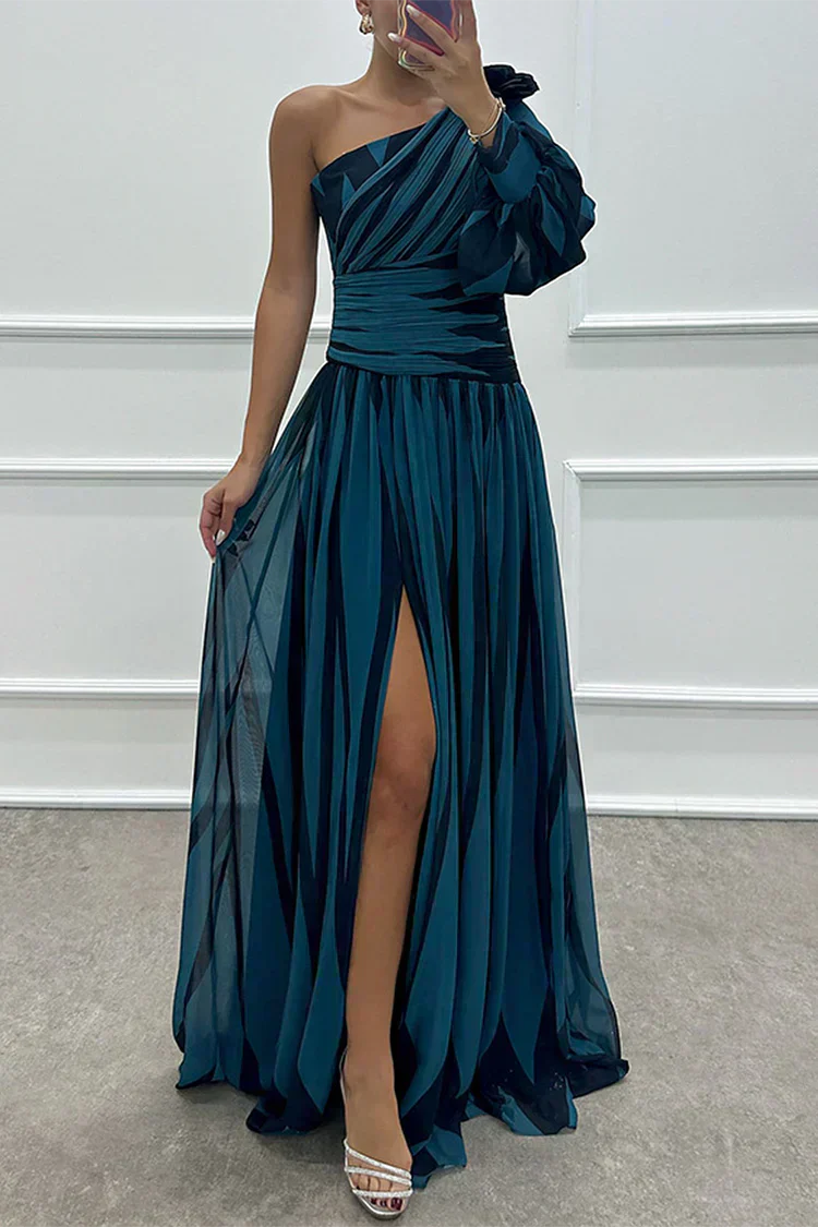 Shiloh - Vestido Maxi Elegante de Rayas con Un Hombro