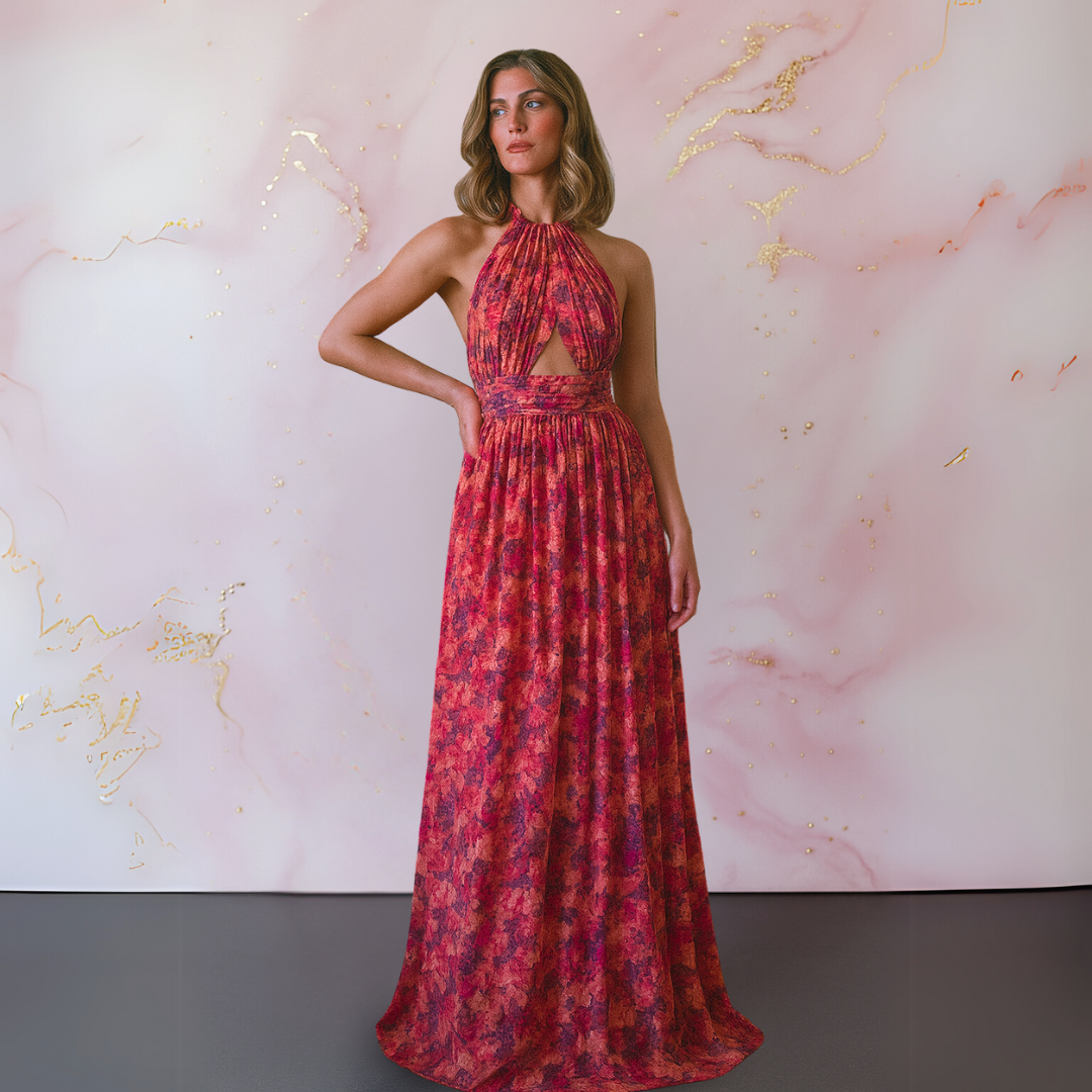Vania – Vestido Maxi Floral Elegante con Espalda Abierta