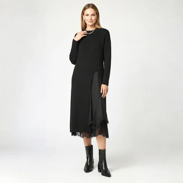 Miraluna | Vestido Midi Elegante con Detalle de Encaje