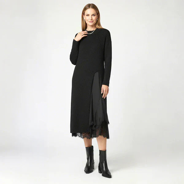 Miraluna | Vestido Midi Elegante con Detalle de Encaje