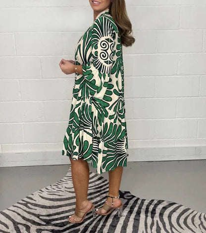 Fenella - Vestido Midi de Cuello en V Impreso