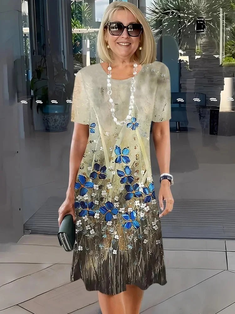 Rosara - Vestido Medio Suelto Impreso y Cómodo