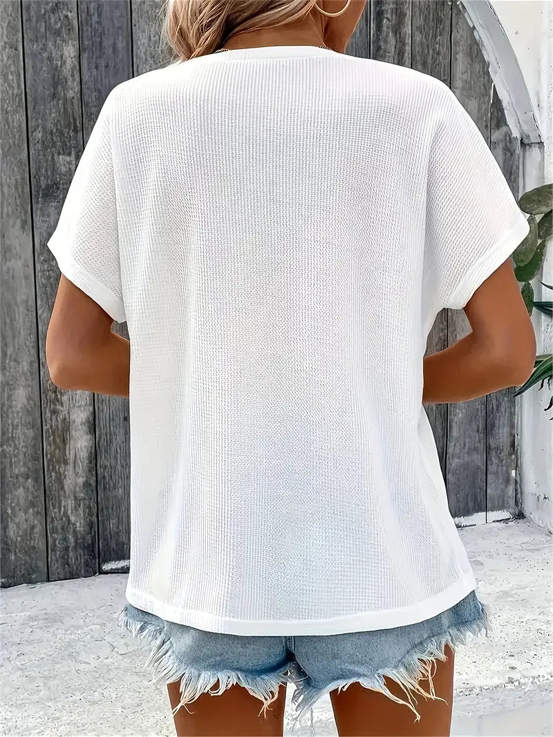 Marylou - Top Casual de Cuello Redondo y Manga Corta
