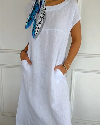 Juniper - Vestido de Algodón Lino a la Moda con Bolsillos