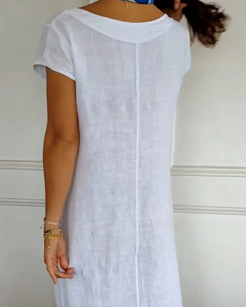 Juniper - Vestido de Algodón Lino a la Moda con Bolsillos