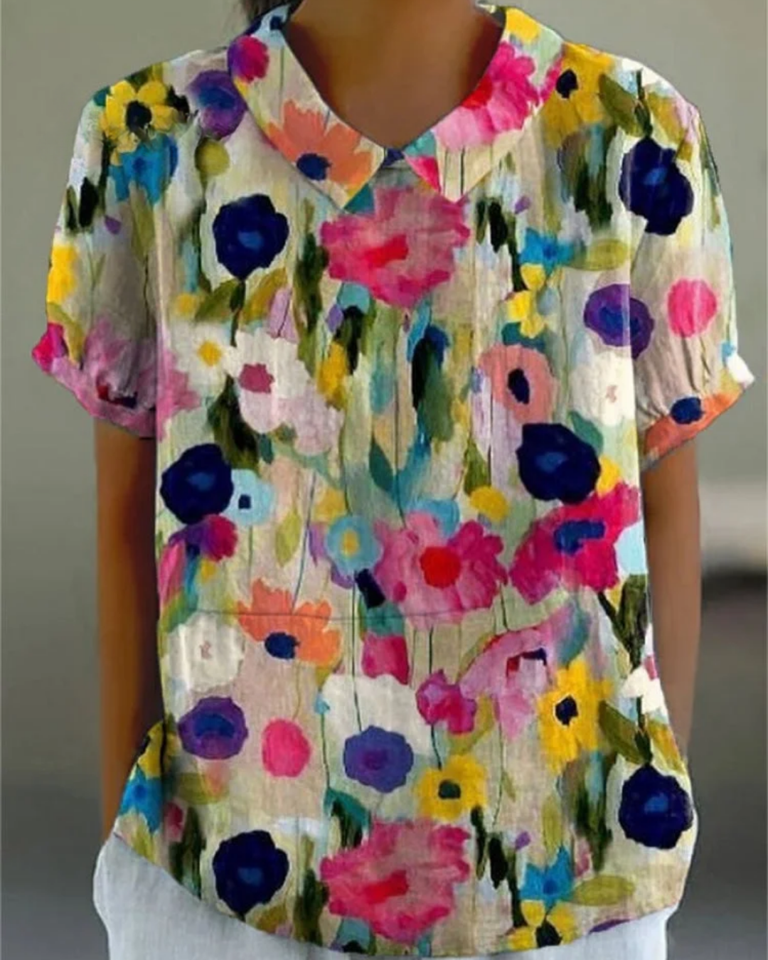 Beatrix | Camisa de Algodón-Lino Floral Retro