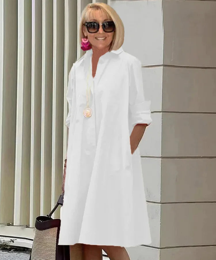 Vireya - Vestido Midi con Cuello de Camisa y Bolsillo
