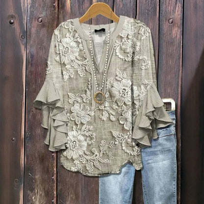 Viola™ - BLUSA DE ESTAMPADO FLORAL VINTAGE