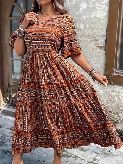Sylpha - Vestido Bohemio de Impresión Étnica Elegante