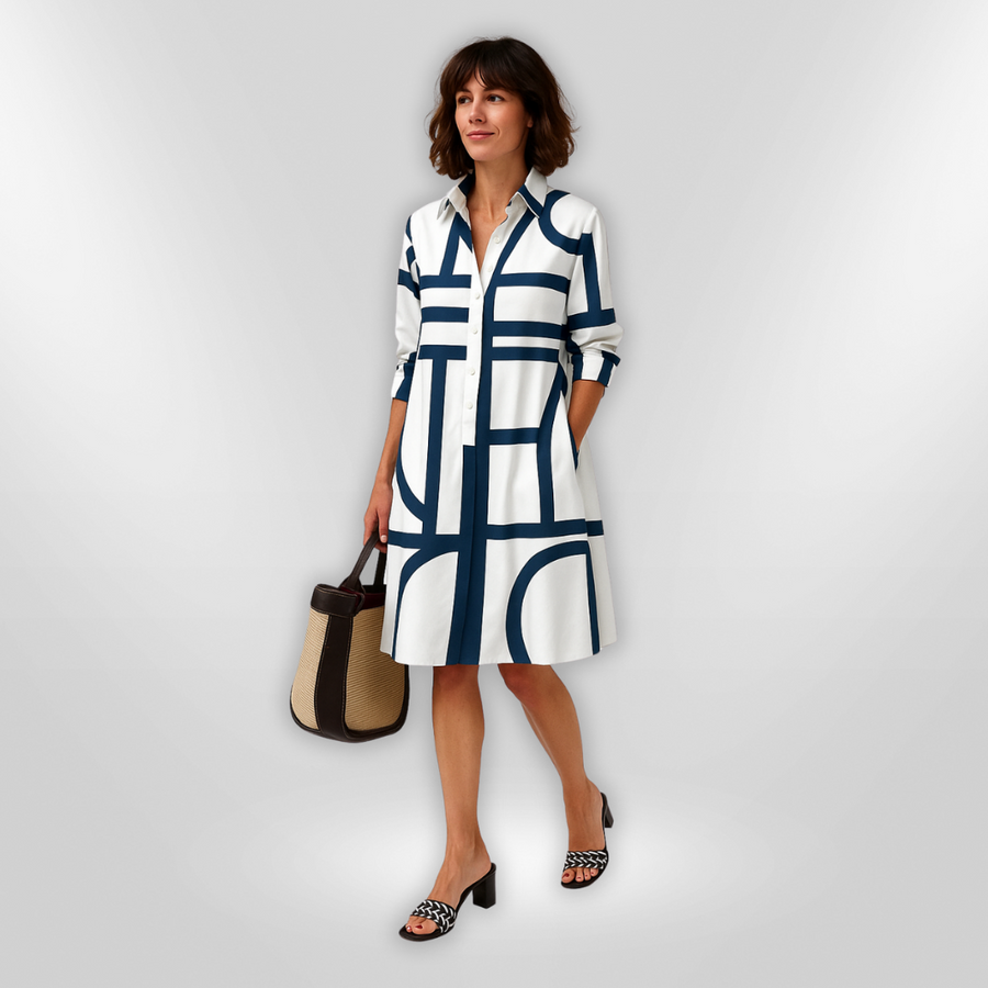 Lynna – Vestido Midi Casual con Bolsillos y Botones