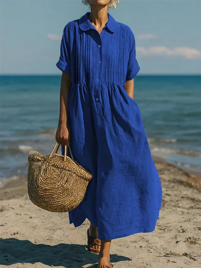 Vestido Camisa Midi en Algodón Fluido - Elegancia Casual para Mujer