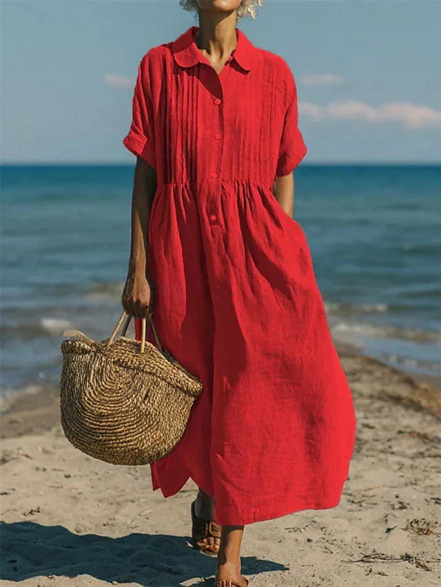 Vestido Camisa Midi en Algodón Fluido - Elegancia Casual para Mujer