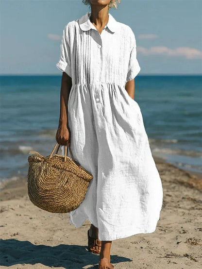 Vestido Camisa Midi en Algodón Fluido - Elegancia Casual para Mujer