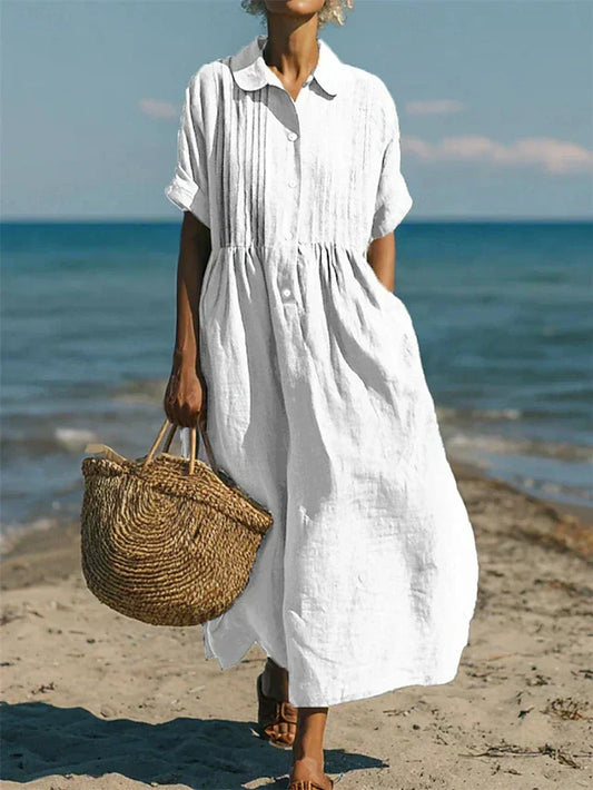 Vestido Camisa Midi en Algodón Fluido - Elegancia Casual para Mujer