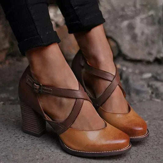 Miley - Zuecos de Cuero Elegantes con Tacón Chic