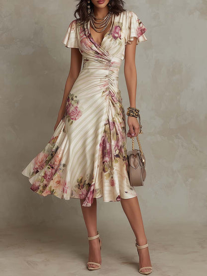 Margaret | Vestido Midi en Satén Floral Vintage