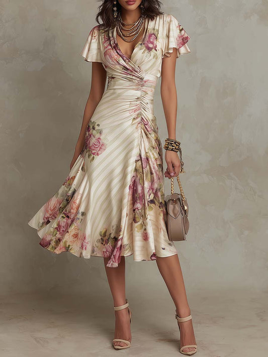 Margaret | Vestido Midi en Satén Floral Vintage