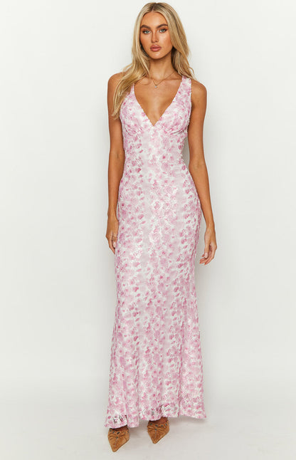 Farida - Vestido Maxi de Encaje Rosa