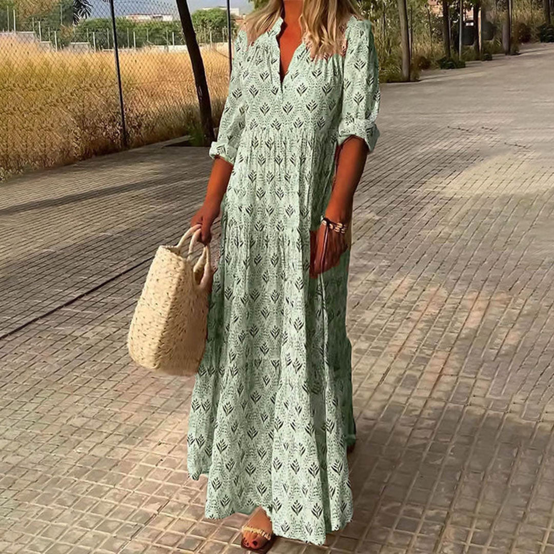 Kadence - Vestido de Manga Larga con Estampado Boho