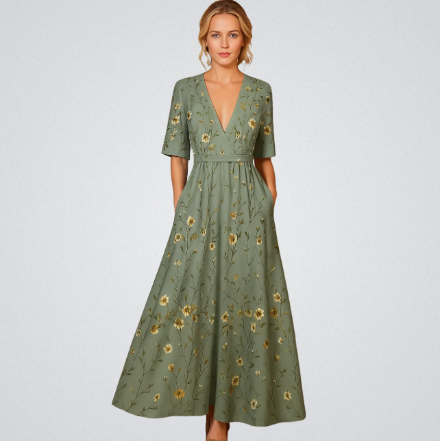 Elisa - Vestido Maxi Envoltura Elegante con Flores