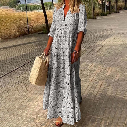 Kadence - Vestido de Manga Larga con Estampado Boho