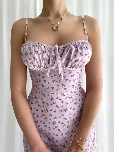 Vestido Maxi de Tirantes con Fruncidos Florales