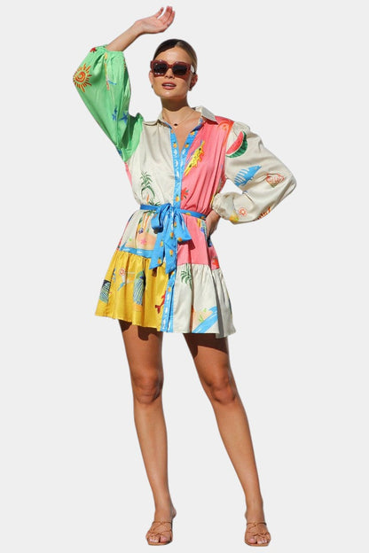 Fallon Vestido Mini Impreso Multi-Color