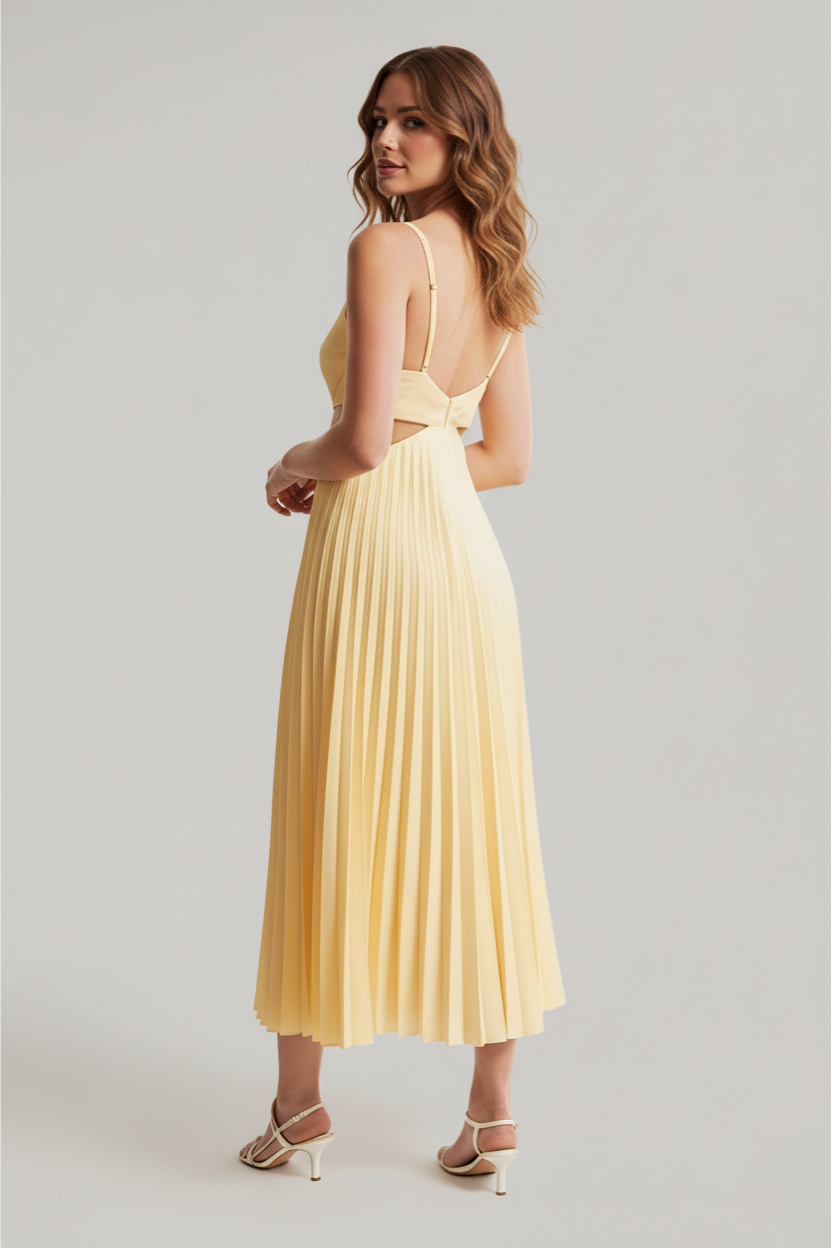 Vestido Midi Plisado Elegante para Invitadas de Boda de Luna