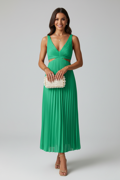 Vestido Midi Plisado Elegante para Invitadas de Boda de Luna