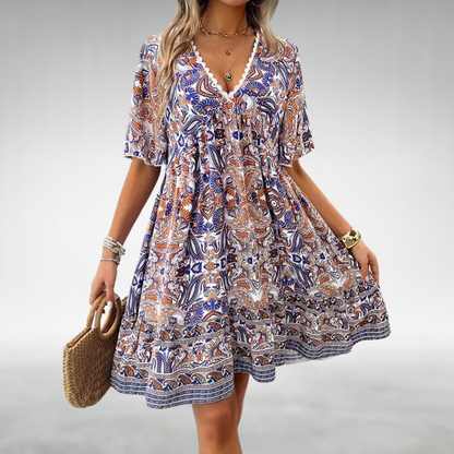Saylor - Vestido de Verano con Escote en V y Estampado Bohemio de Paisley