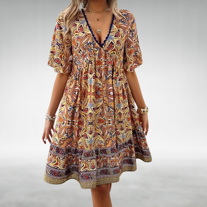 Saylor - Vestido de Verano de Cuello en V con Estampado Bohemio de Paisley
