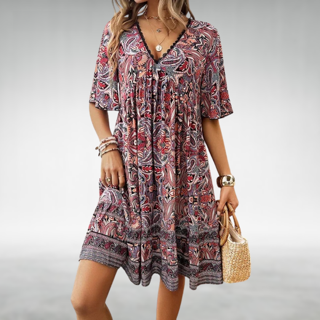 Saylor - Vestido de Verano con Escote en V y Estampado Bohemio de Paisley