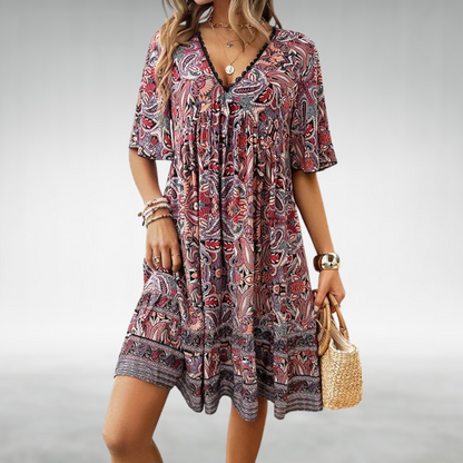 Saylor - Vestido de Verano con Escote en V y Estampado Bohemio de Paisley