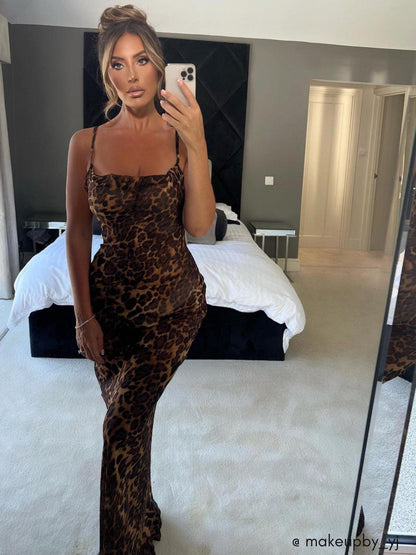 Nereida - Vestido Maxi de Espagueti con Estampado de Leopardo