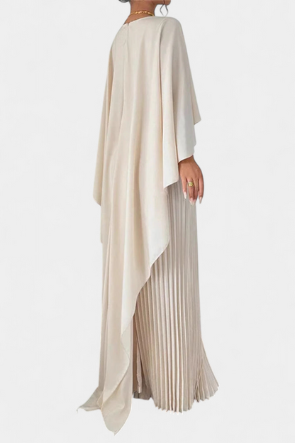 Jane Vestido Maxi de Cuello Alto con Pliegues y Mangas de Volante