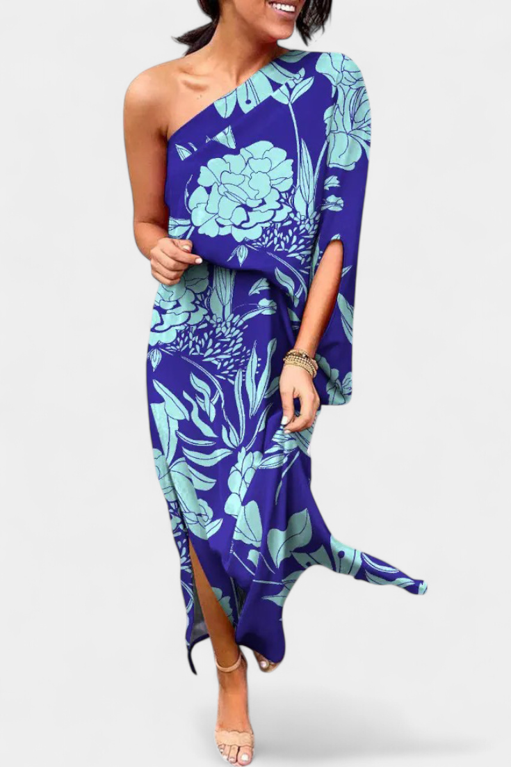 Carlena Vestido de Un Hombro con Estampado Romántico