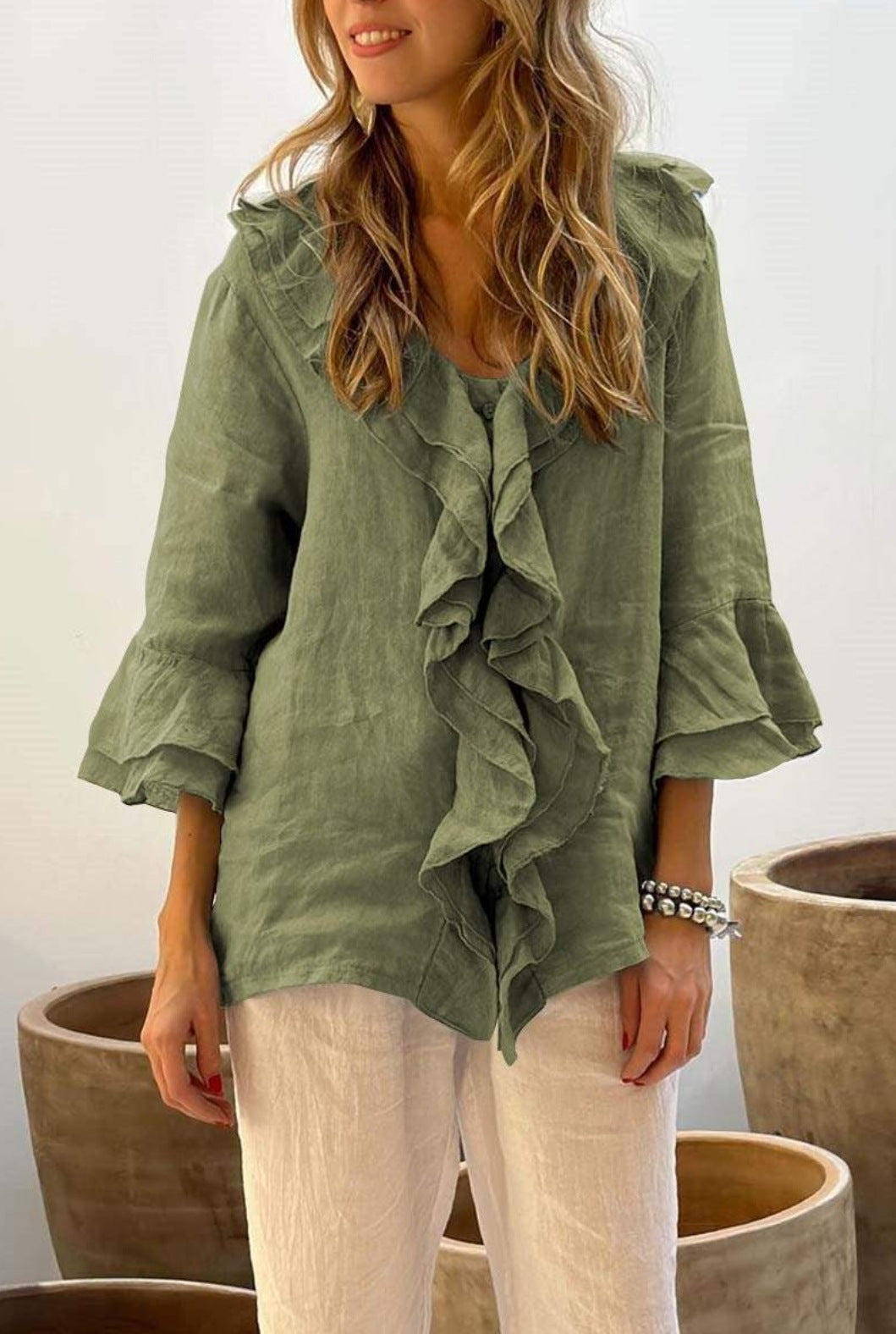 Primrose – Blusa Túnica con Volantes en el Frente