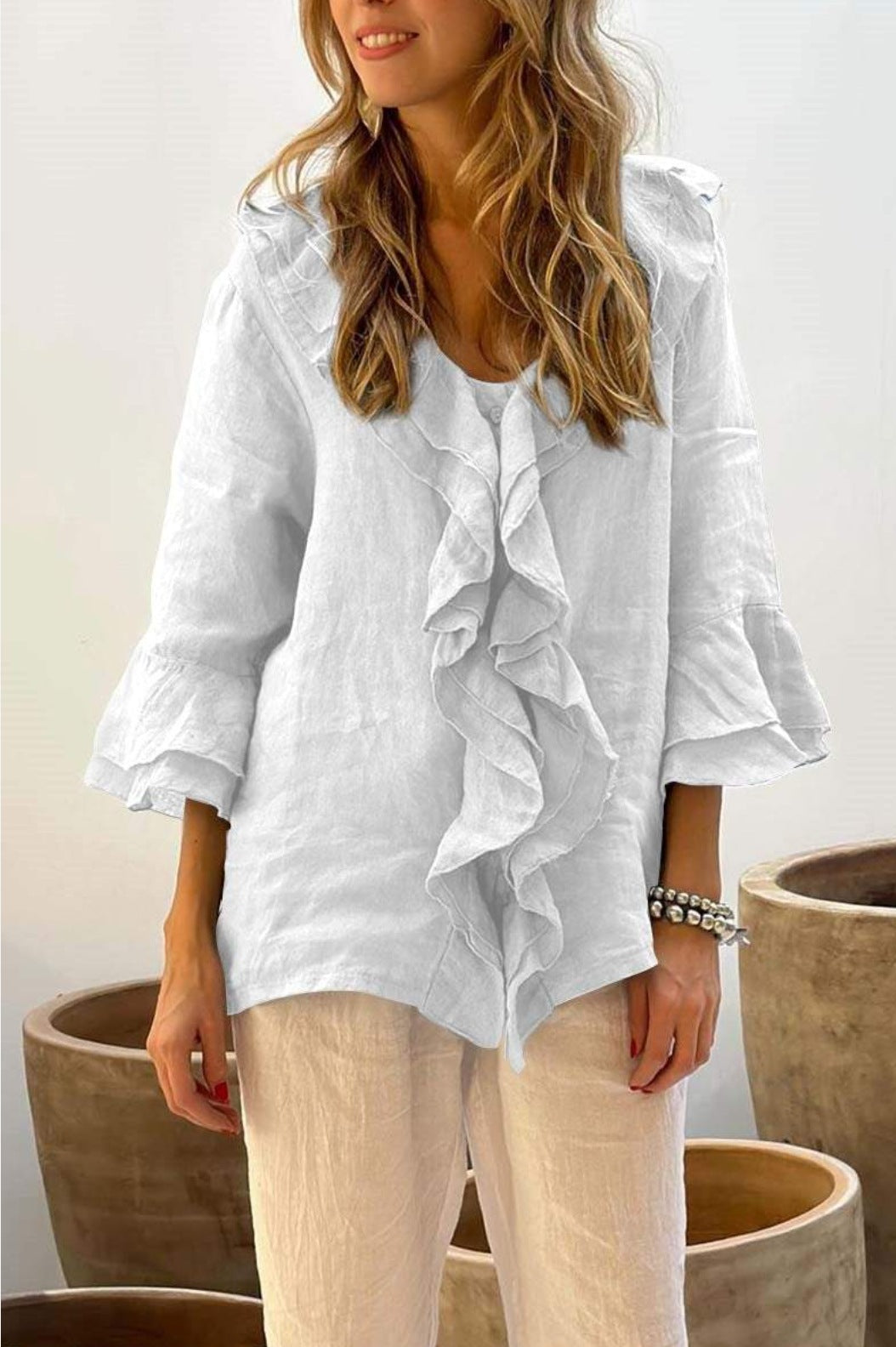 Primrose – Blusa Túnica con Volantes en el Frente