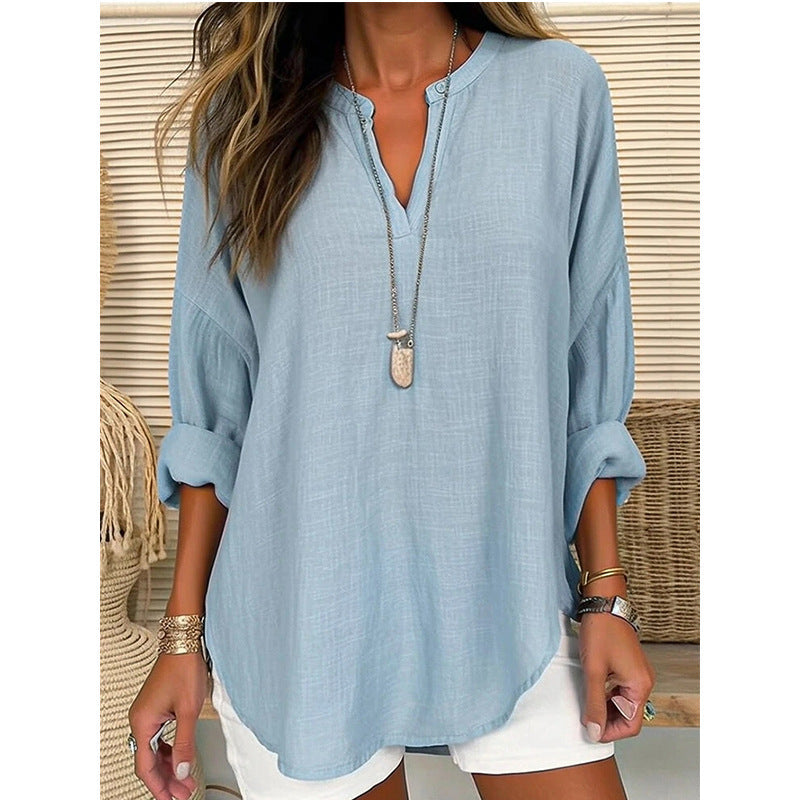 Hazel – Blusa de Cuello Notch de Corte Relajado