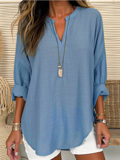 Hazel – Blusa de Cuello Notch de Corte Relajado